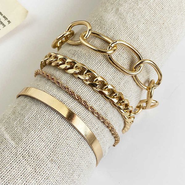

52247 thick chain personalized bracelet creative simple multi-layer chain bracelet set 4, Silver