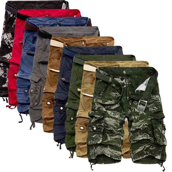 Pantaloncini cargo militari da uomo Marca Army Camouflage Tactical Men Pantaloni larghi casual da lavoro in cotone Plus Size 210714
