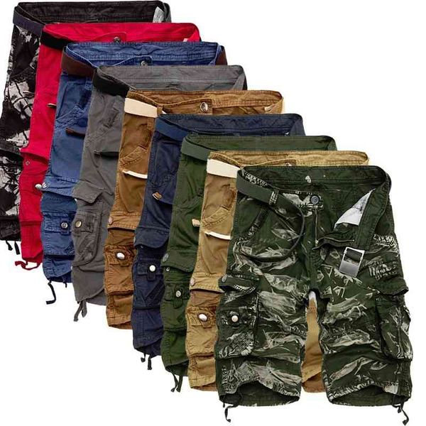 Mens Militares Carga Shorts Marca Army Camuflagem Tático Homens Algodão Solto Trabalho Casual Calças Curtas Plus Tamanho 210714