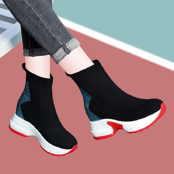 

autumn fashion wedge short boots casual single shoes women high heel mesh breathable dress, Black
