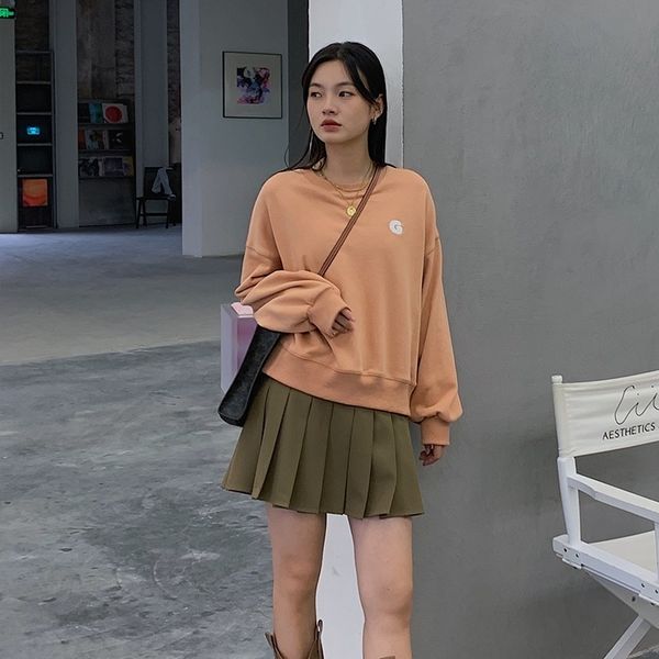 

[feno] 2021 new three-dimensional letter embroidered white sweater casual loose pullover long sleeve female 8775, Black