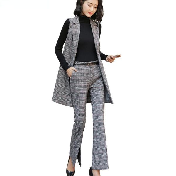 

women's two piece pants office lady women work vest pant suit of ol gray sleeveless blazers with trouser pieces set, White