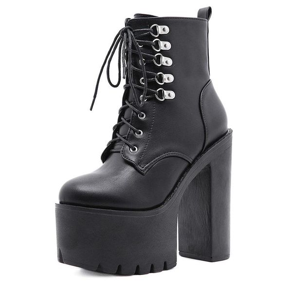 

boots 2021 ultra high heels women motorcycle gothic style rivet black soft leather plaform chunky heel punk knight