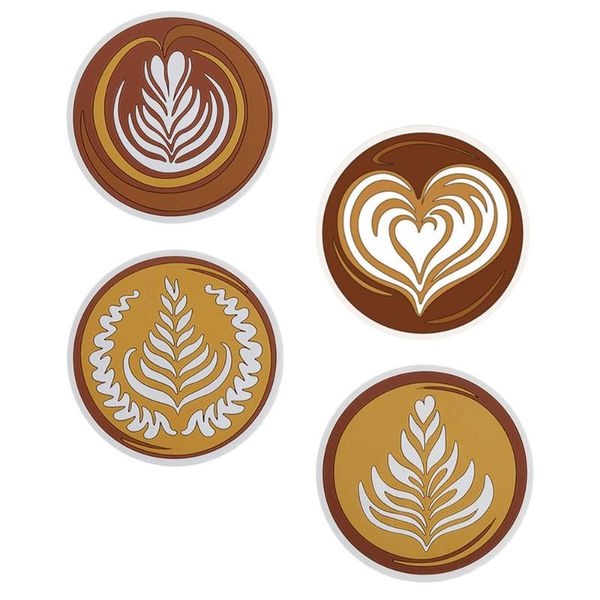 

mats & pads 4pcs thick anti-scald cup round latte art pattern coasters (assorted color)