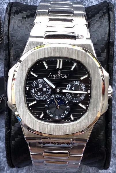 

wristwatches automatic mechanical men watch sapphire silver transparent moonphase watches black blue grey white, Slivery;brown