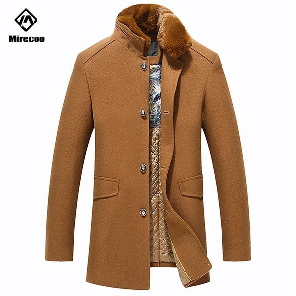 

men's wool & blends mirecoo casual brand men coats fur collar solid color luxurious coat male 2021, Black