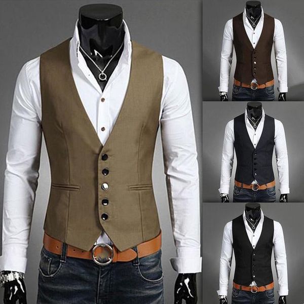 

men's vests men formal dress vest suit slim tuxedo waistcoat coat business wedding party, Black;white