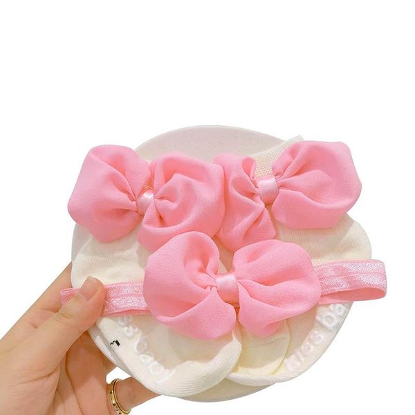 

socks 2pcs/set baby headband set candy color bow elastic kids girl hair band anti-slip sole cotton born stuff, Pink;yellow