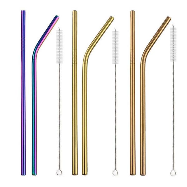 

drinking straws jankng 2/4/8pcs reusable straw 304 stainless steel food grade bar accessories with brush 215x6mm