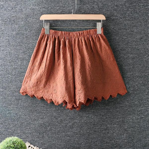 

women's shorts summer clothing sweet elastic waist heavy industry embroidery cotton loose wide leg 6637, White;black