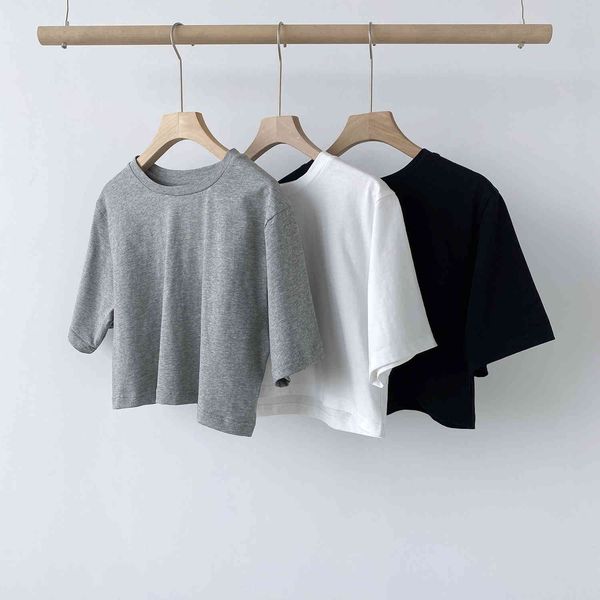 

women's t-shirt 2021 summer solid color loosens casual korean shirt fashion around the neck short basic female sleeve t, White