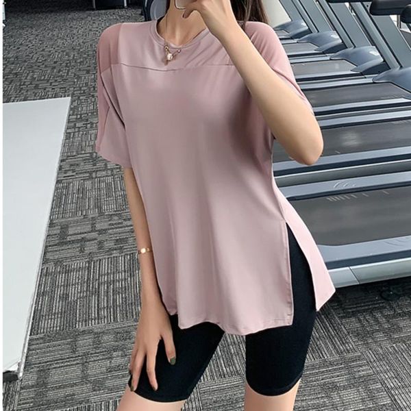 

women's t-shirt summer loose thin side slit design suitable for fitness yoga quick-drying and a variety of comfort levels, White