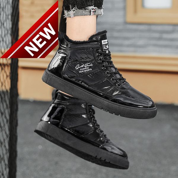

men's 2021 new autumn and winter plush thickened warm cotton trend versatile martin boots casual board shoes, Black