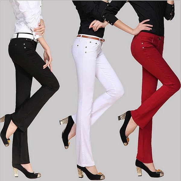 

women's jeans korean style skinny candy elastic color micro flared pants suti, Blue