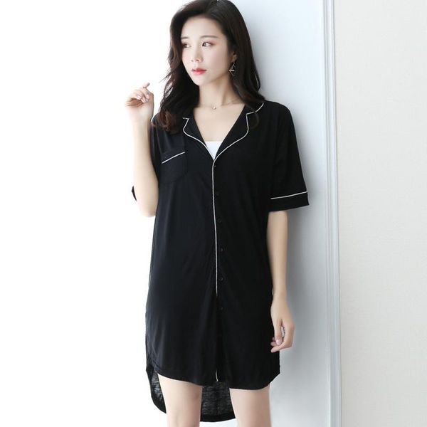 

women's sleepwear petticoat intimate underwear nightdress short-sleeved plus size loose shirt mid-length homewear worn outside summer 2, Black;red