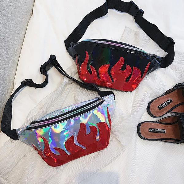 

waist bags anniu fashion men and women flame laser fanny pack pu bag sac a main