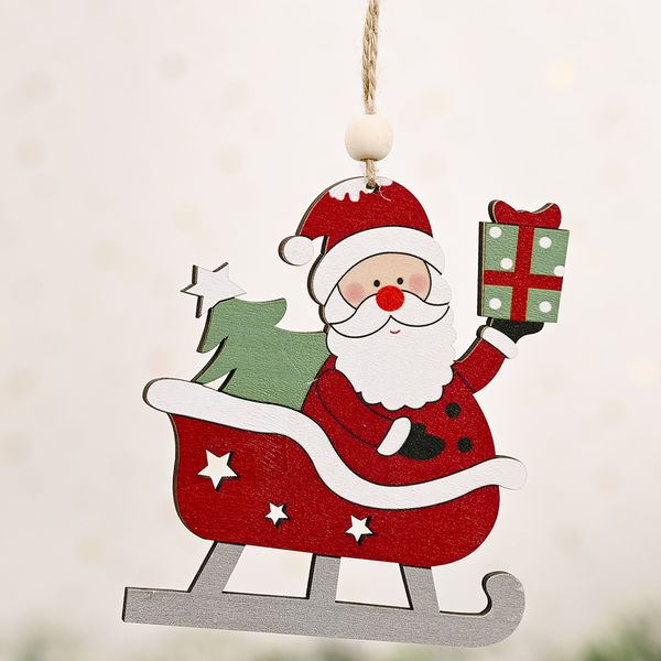 Pingente de madeira para carro de esqui trenó criativo fresco decorações de natal alce velho chaveiro enfeites de árvore de natal de ano novo hh0018