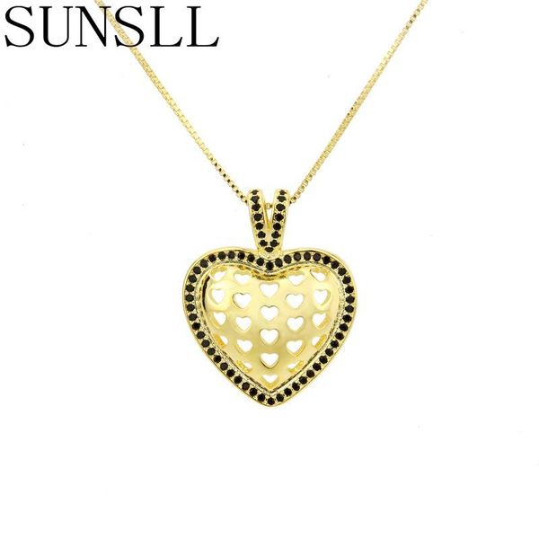 

pendant necklaces sunsll fashion women zircon necklace love heart charms chain for cz jewelry female party gift, Silver
