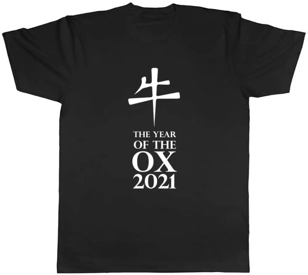 

chinese new year the year of the ox 2021 mens t-shirt tee, White;black