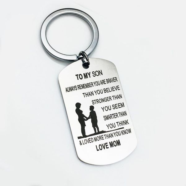 

keychains doradeer simple key chain men to my son always remember you are braver than keychain creative letter color keyring alloy pendant, Silver