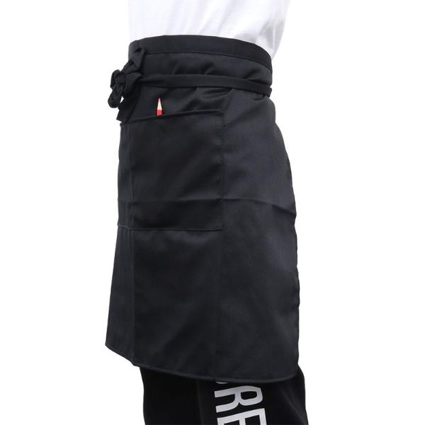 

aprons universal men kitchen cooking waist apron short waiter with double pockets (black)