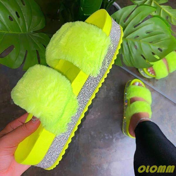 

women's slippers women short plush slides woman comfortable flats ladies platform shoes 2021 female home footwear plus size 43, Black