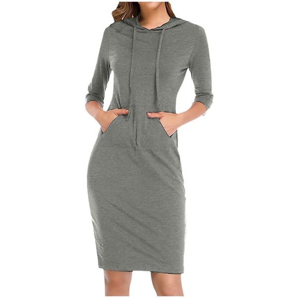 

casual dresses long hoodie plain hooded elegant sweatshirt loose kangaro pocket mujer 2021 tunic slim hoodies dress, Black;gray