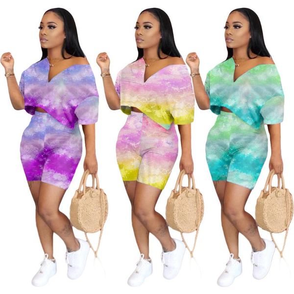 

women suit europe and united states ladies 's dress tie-dye off-the-shoulder two - piece set, White