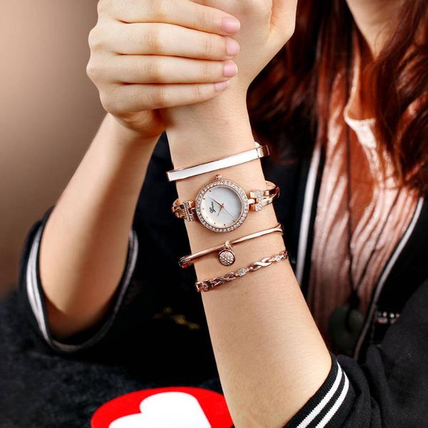 

wristwatches quality atmosphere, temperament, women's watch, foreign trade, small, beautiful four-piece bracelet, ladies, fashion, Slivery;brown