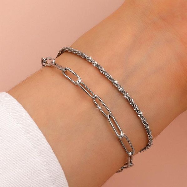

link, chain women's fashion sparkling bracelet simple gypsophila stainless steel multilayer, Black