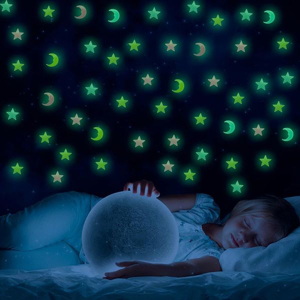 

wall stickers 3d star and moon fluorescent glow in the dark pvc cling ceiling home bedroom decor decal fa