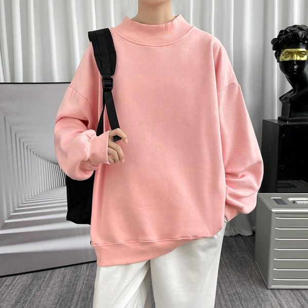 

men's hoodies & sweatshirts solid color 2021 autumn harajuku o-neck oversized pullover casual plus velvet long sleeve basic streetwear, Black