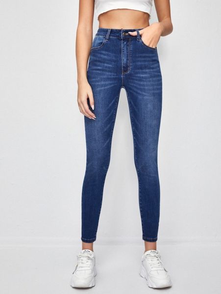 

high waist skinny jeans 47r4#, Blue