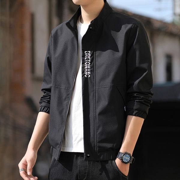 

spring 2021 and autumn collar korean slim trend embroidery men's thin jacket casual, Black;brown