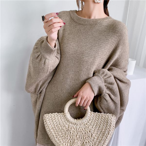 

sweater wet flashlight sleeve releases solid knitted pullovers 2021 autumn plus size female neck-neck sweaters, White;black