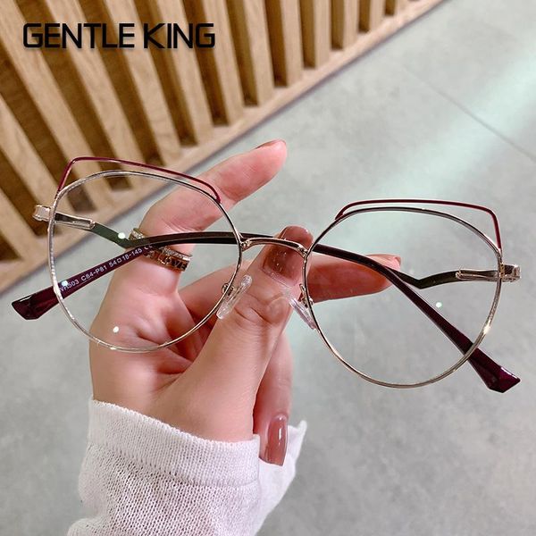 

sunglasses gentle king retro cat-eye metal glasses frame anti-blue light male female optical fashion computer eyeglasses trend flat mirror, White;black