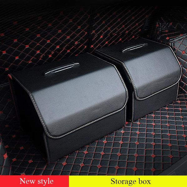 

car organizer storage bag pu leather folding trunk box waterproof for auto suv stowing tidying accessories