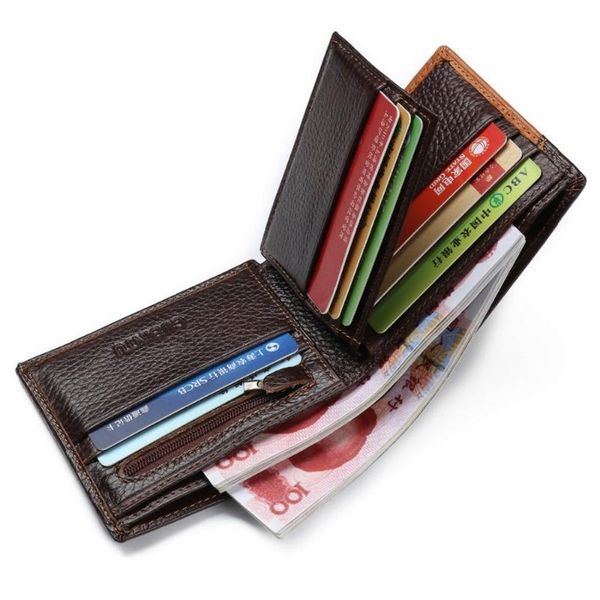 

wallets genuine leather men coin pocket zipper real men's wallet with male purse cartera, Red;black
