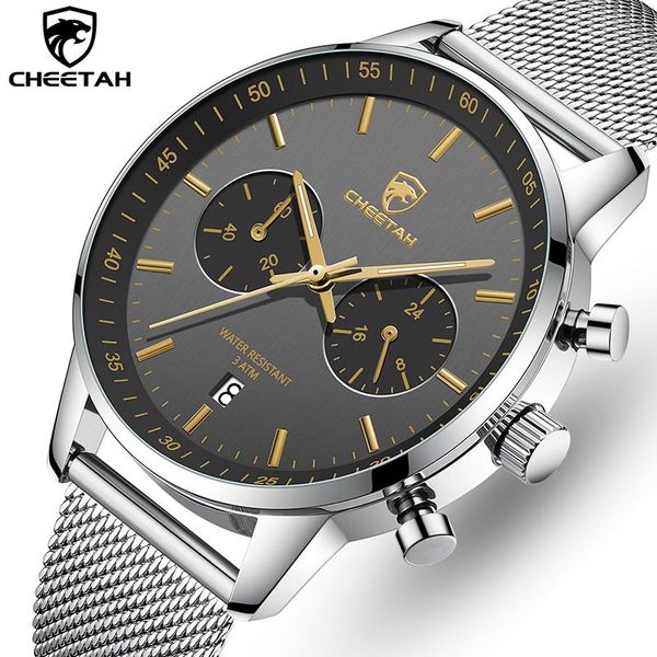 

wristwatches cheetah mens watches casual business quartz waterproof chronograph men watch relogio masculino, Slivery;brown