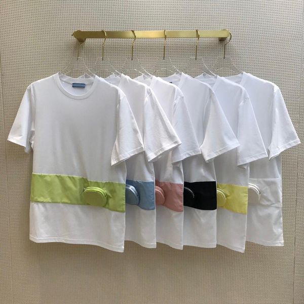 

t shirt fashion high-end removable waist bag novelty t-shirt for women o-neck short sleeve patchwork streetwear summer tee, White