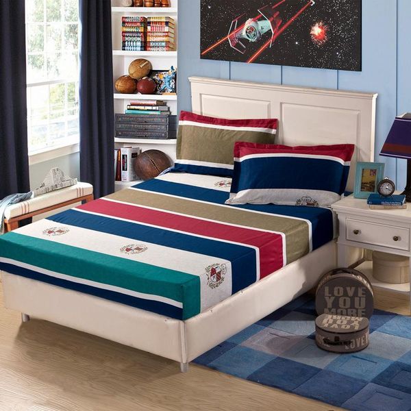 

sheets & sets 100% cotton stripe fitted sheet elastic band coverlet bedspread cartoon bird floral print mattress cover home decoratio