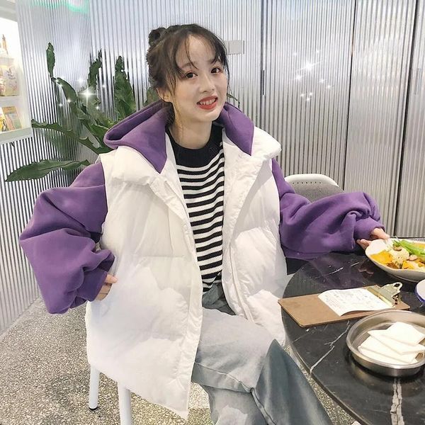 

women's down & parkas korean hooded splicing woman winter loose warm zipper oversized short coats women fashion preppy style and jacket, Black