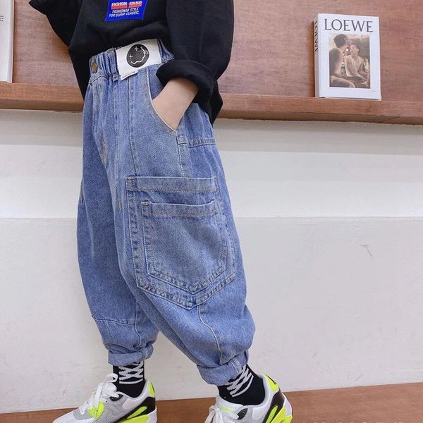 

trousers 2021 spring children's trendy soft jeans fashion pants loose casual trend, Blue