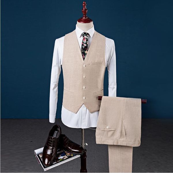 

men's suits & blazers linen tuxedo slim fit fashion leisure wedding dress man business groom three pieces costume mariage terno, White;black