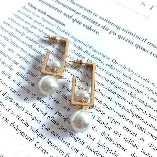 

cyber monday new rectangular simple pearl earrings, Golden