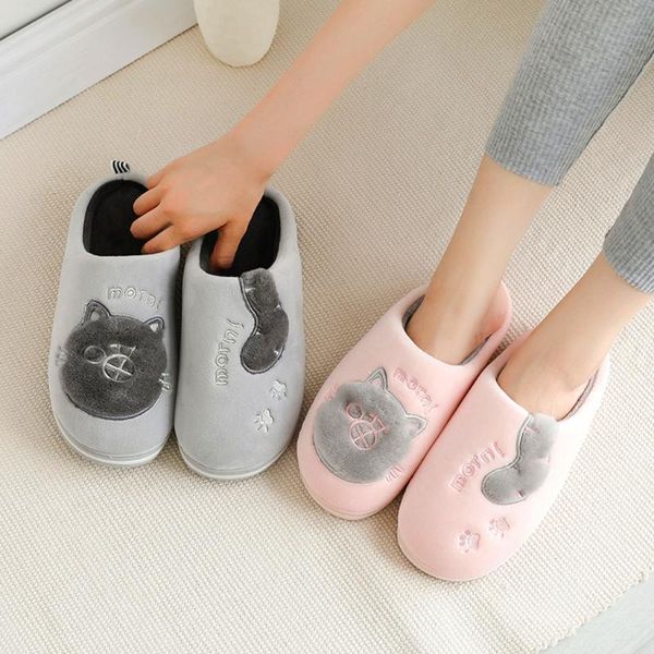 

slippers cartoon non-slip home slipper woman shoes winter warm indoors bedroom floor skipper for large size house zapatos, Black