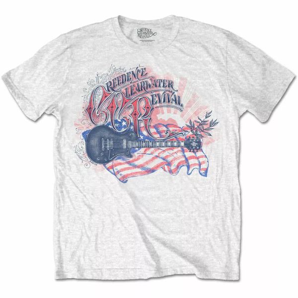 

creedence clearwater revival guitar flag licensed tshirt men, White;black