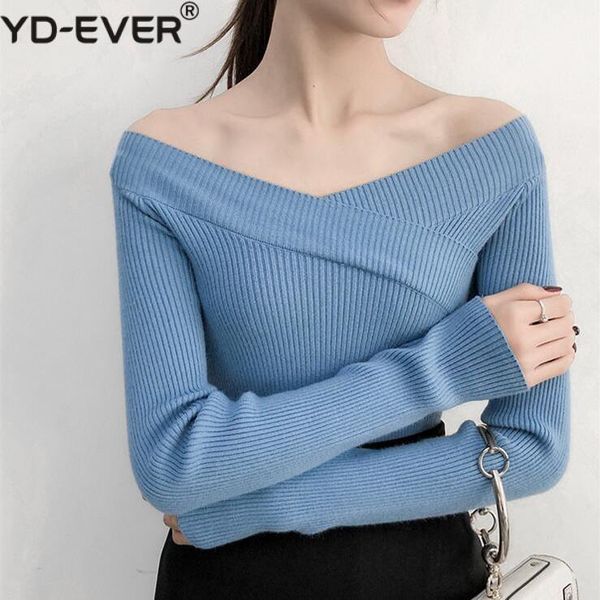 

women's sweaters women pullovers sweater 2021 knitted autumn winter fashion bottoming elegant slash neck ladies sw372, White;black