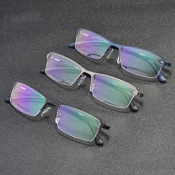 

fashion sunglasses frames men's half-frame metal glasses gentleman's frame flat mirror can be equipped with, Black