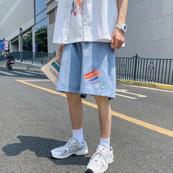

men's shorts korean style men's summer trend outer wear printing five-point thin section straight gunny casual loose, White;black